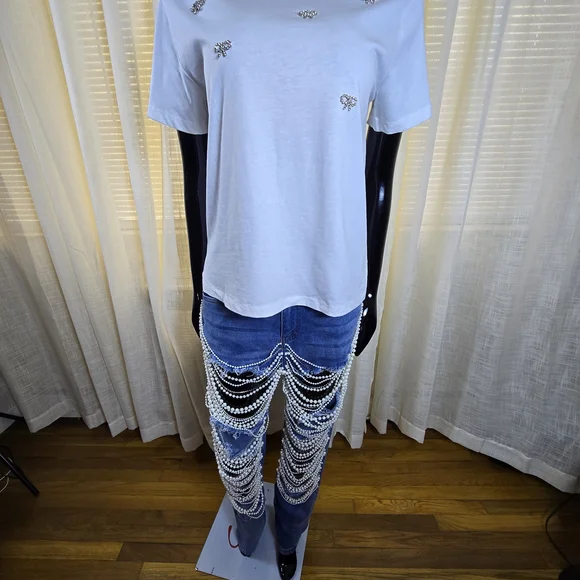 White Embellished T-Shirt - Picture 2 of 16